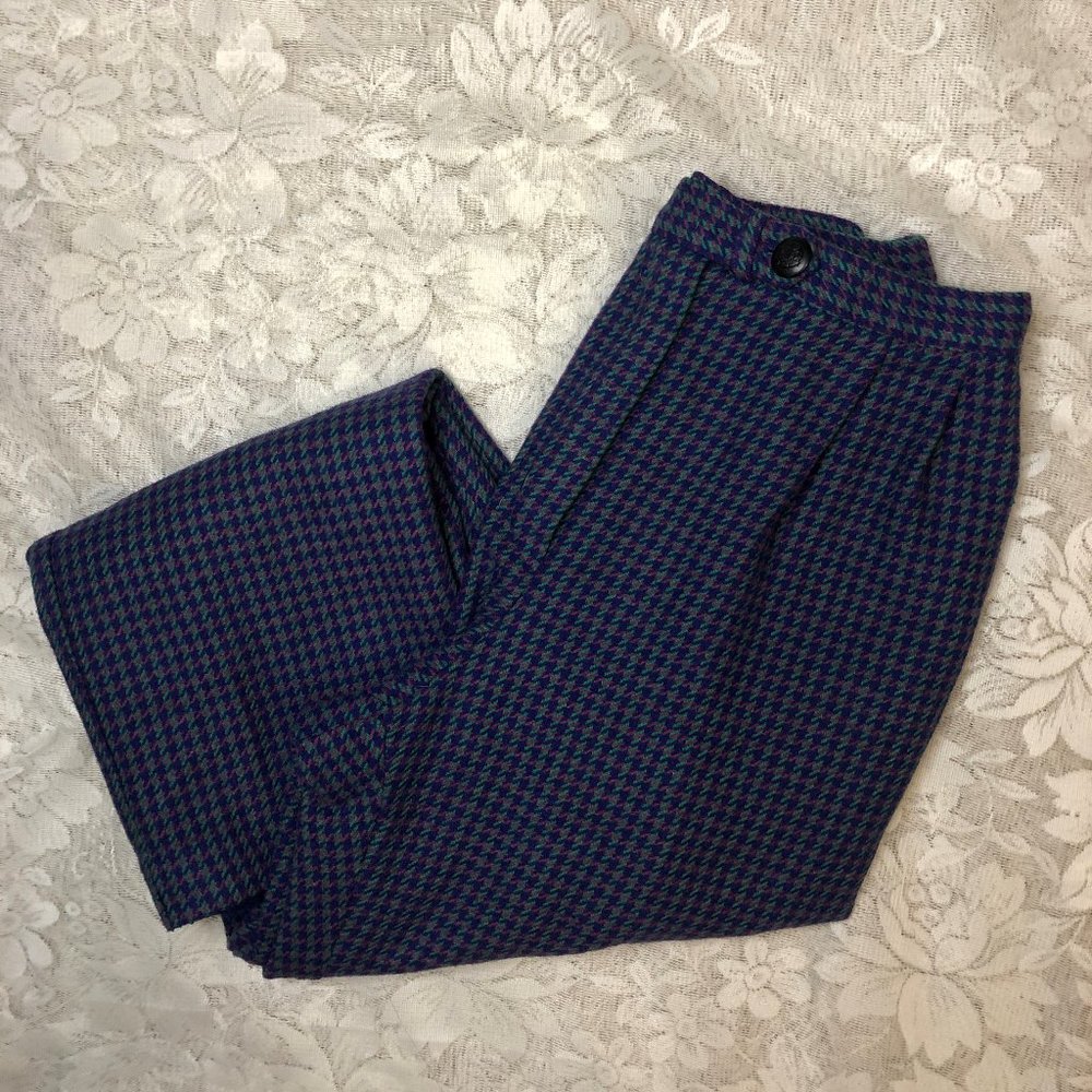 1980s Vintage Purple & Green Plaid Wool Trousers
